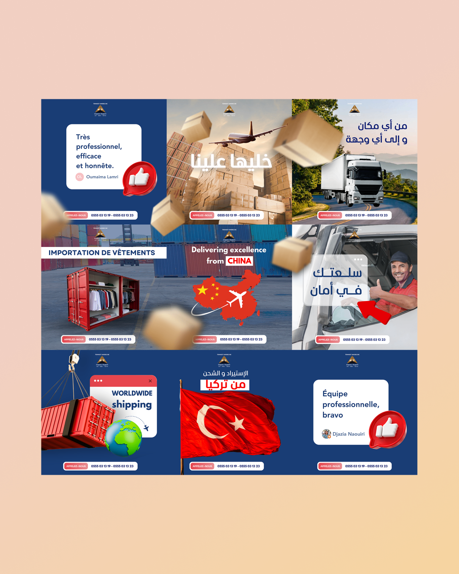 Étude de cas Transit — visuels réseaux sociaux pour société d'import/export