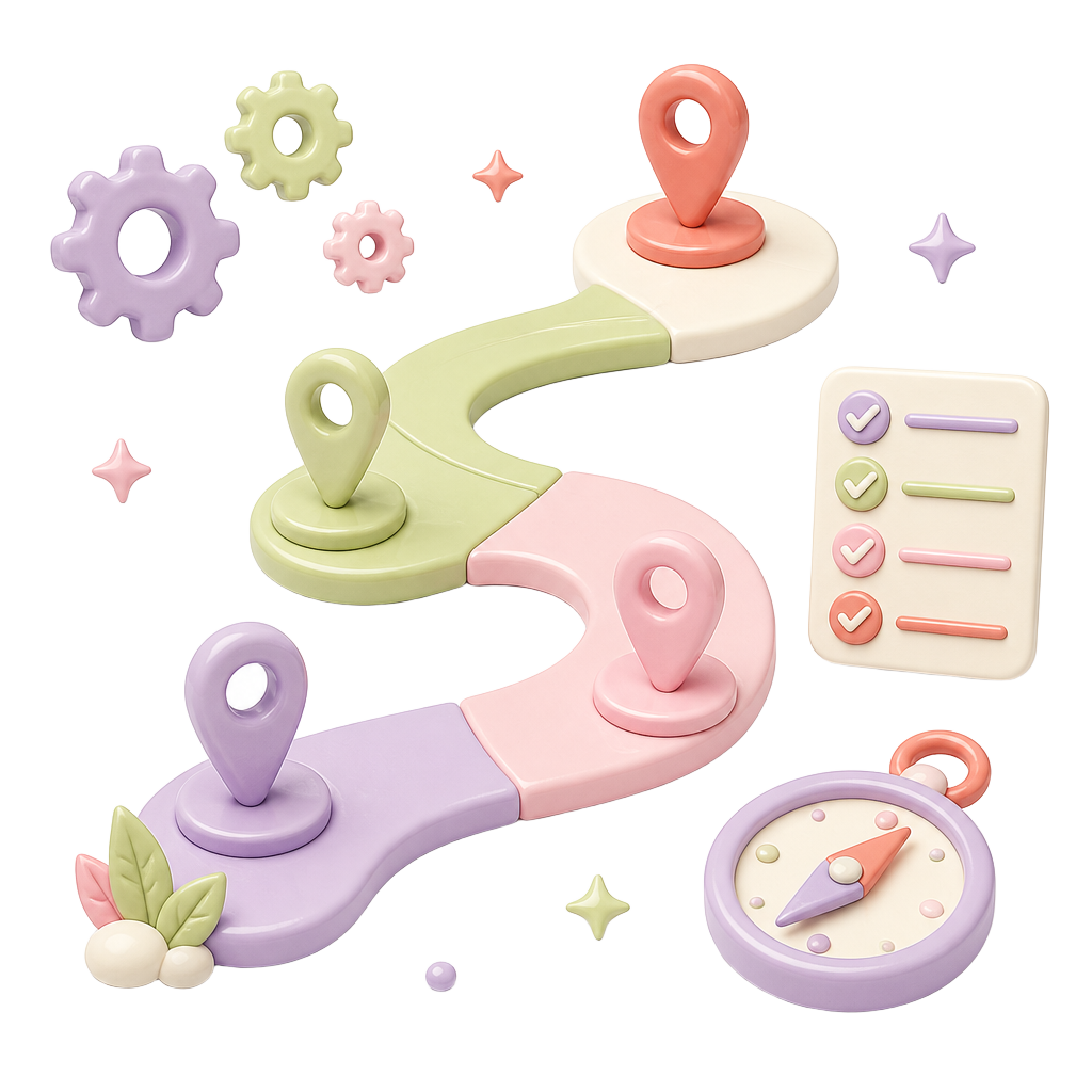 Illustration: project journey, milestones and compass